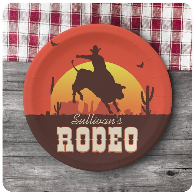 Personalized NAME Western Cowboy Bull Rider Rodeo Paper Plates (Creator Uploaded)