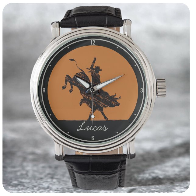 Personalized NAME Western Rodeo Bull Rider Cowboy Watch (Creator Uploaded)