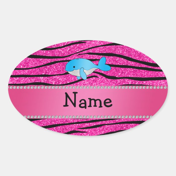 Personalized name whale pink zebra stripes stickers