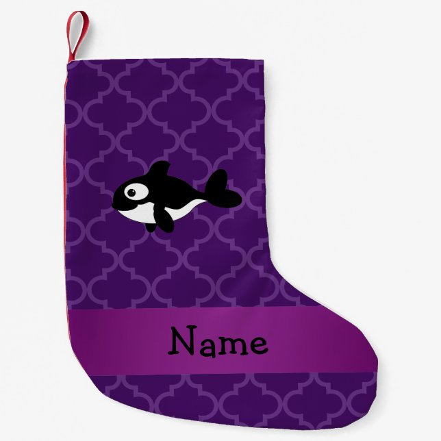 Personalized name whale purple moroccan small christmas stocking (Front)