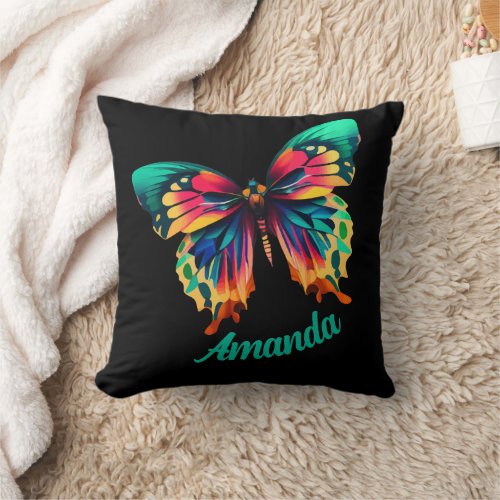Personalized Name Whimsical Butterfly Watercolor Throw Pillow