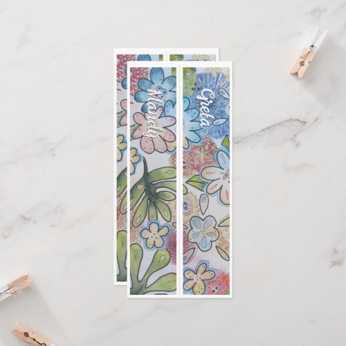 Personalized Name Whimsical Floral Two Bookmarks