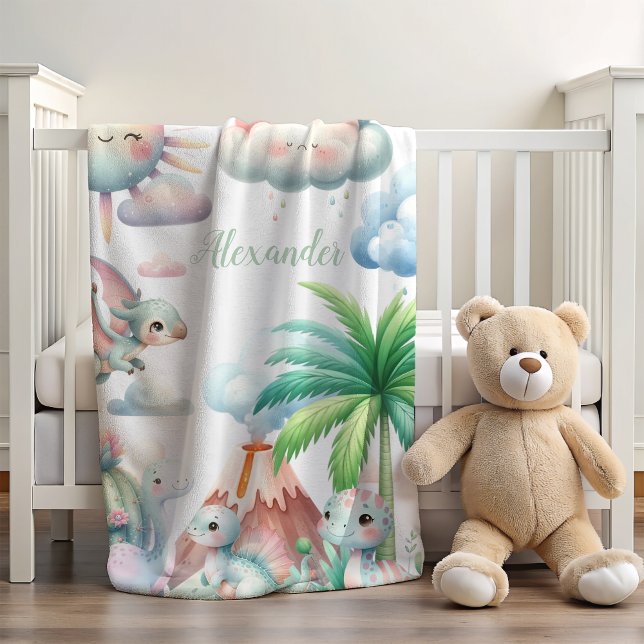 Personalized Name Whimsical Pastel Dinosaur Baby Blanket (Creator Uploaded)