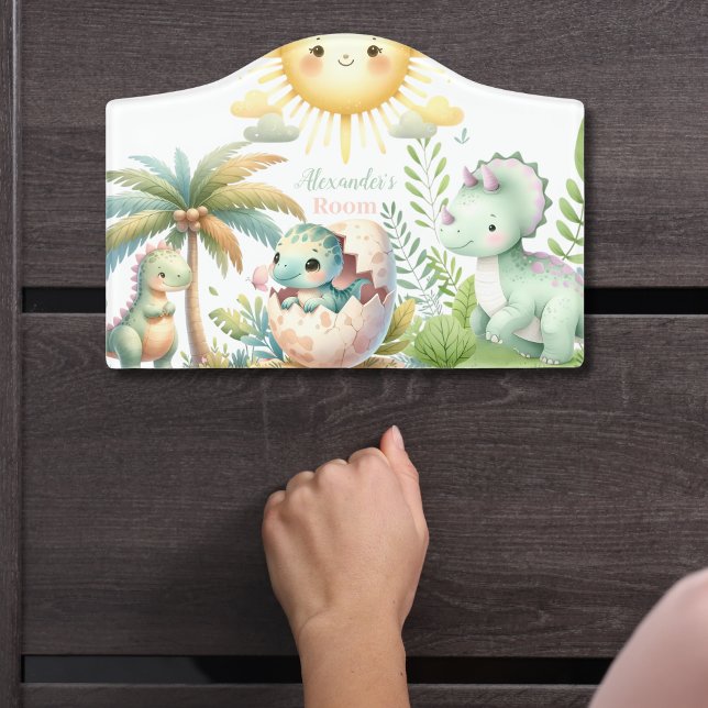 Personalized Name Whimsical Pastel Dinosaur Door Sign (Creator Uploaded)