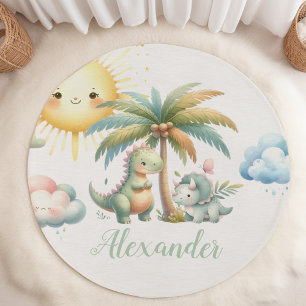 Personalized Name Whimsical Pastel Dinosaur Rug