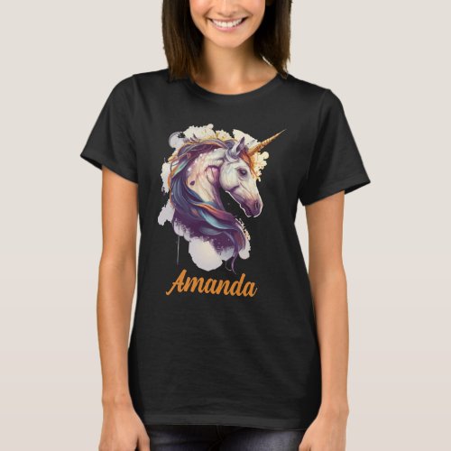 Personalized Name Whimsical Unicorn Watercolor T_Shirt