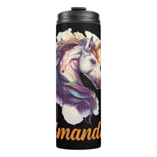 Personalized Name Whimsical Unicorn Watercolor Thermal Tumbler