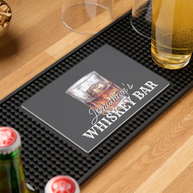 Personalized Name Whiskey Bar Mat  (Personalized Name Whiskey Bar Sign, Man Cave, Home Bar, Restaurant Bar Business, Classic, Modern)