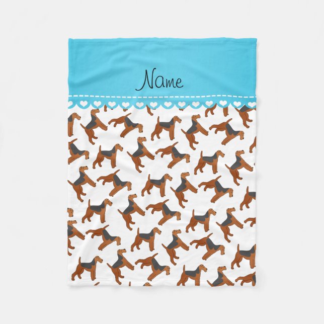Personalized name white airedale terriers dogs fleece blanket (Front)