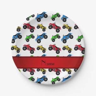 Personalized name white atv pattern paper plates