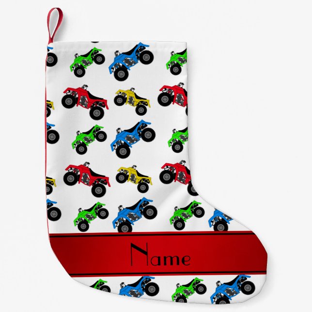 Personalized name white atv pattern small christmas stocking (Front)