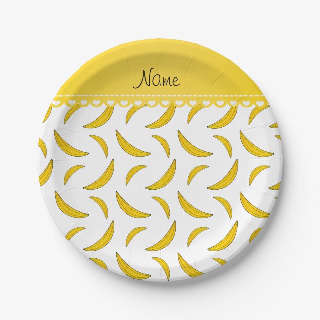 Personalized name white bananas paper plates (Front)