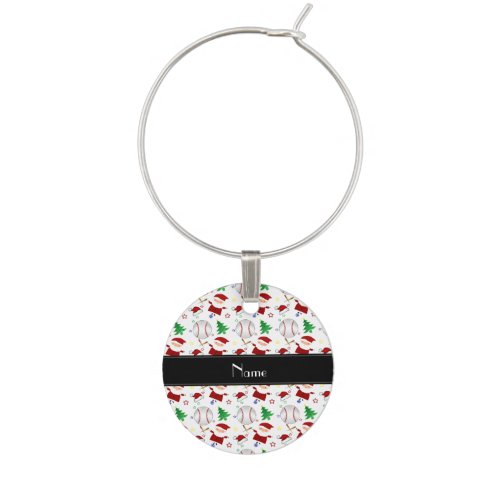 Personalized name white baseball christmas wine glass charm