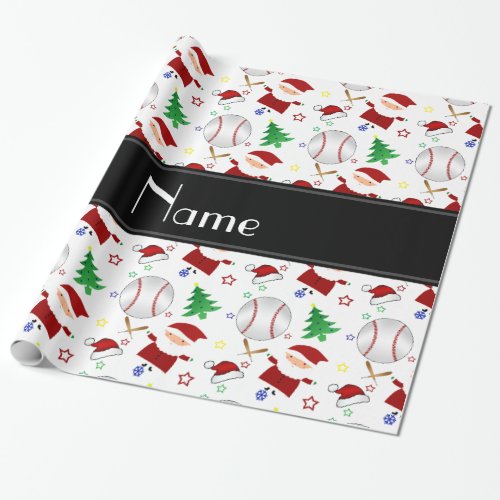 Personalized name white baseball christmas wrapping paper