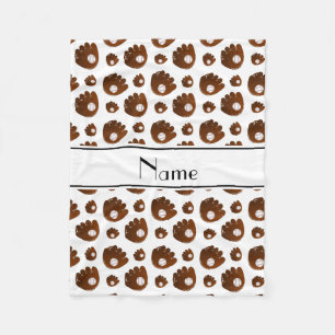 Personalized name white baseball gloves balls fleece blanket