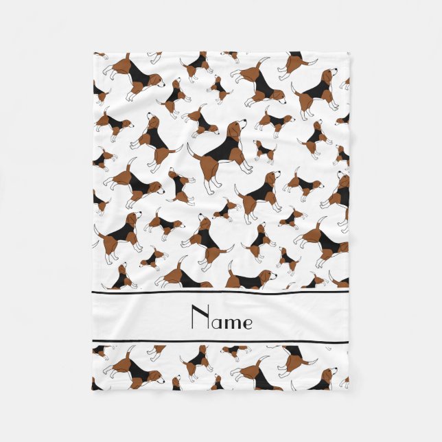 Personalized name white beagle dog pattern fleece blanket (Front)