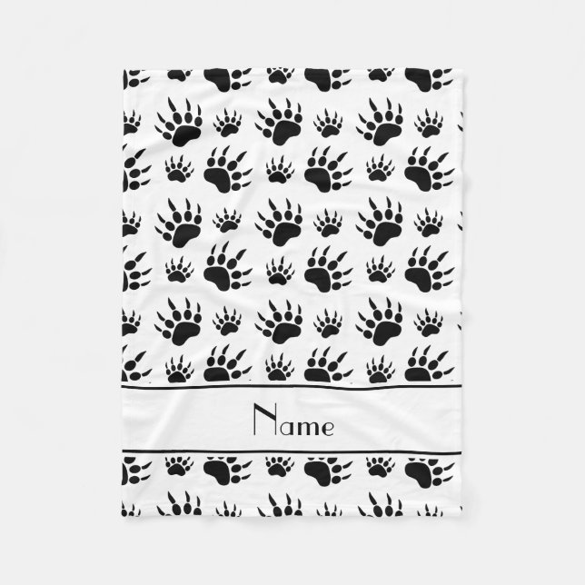 Personalized name white bear paw prints fleece blanket (Front)