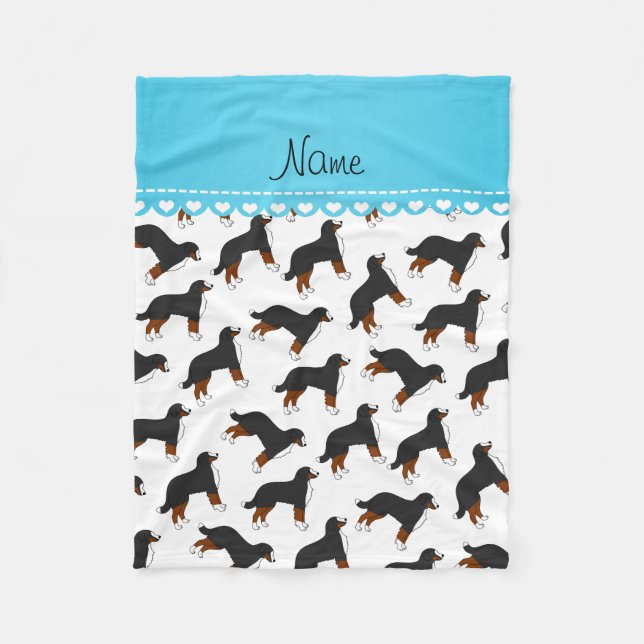 Personalized name white Bernese Mountain dogs Fleece Blanket (Front)
