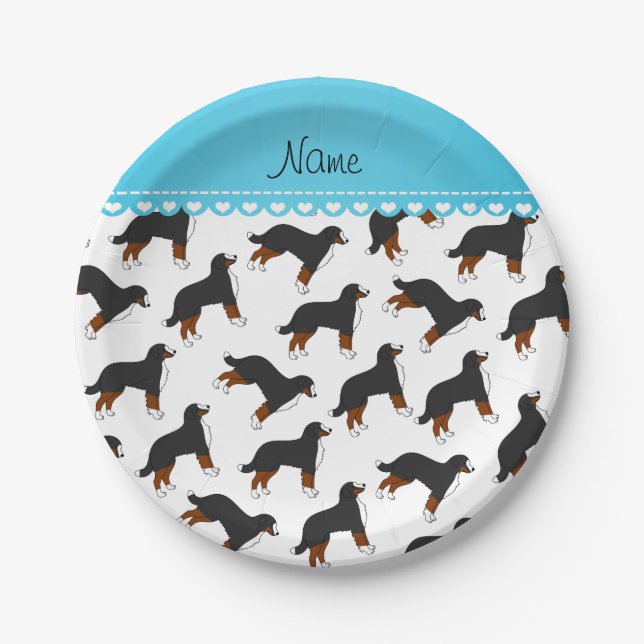 Personalized name white Bernese Mountain dogs Paper Plates (Front)