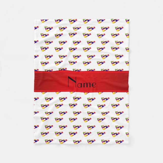 Personalized name white billiard balls red stripe fleece blanket (Front)