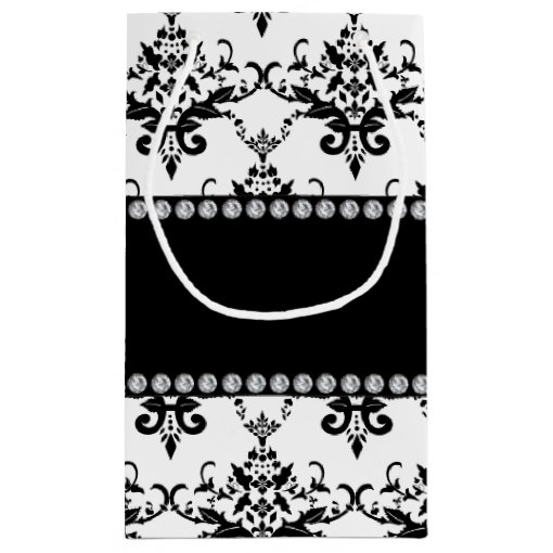 Personalized name white black damask small gift bag Zazzle