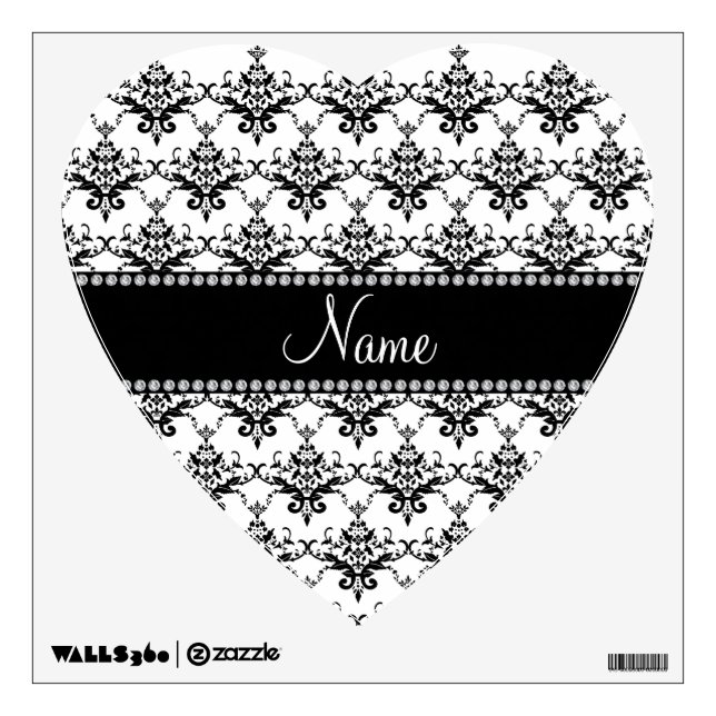 Personalized name White black damask Wall Sticker (Front)