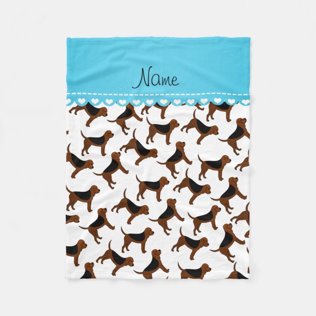 Personalized name white bloodhound dogs fleece blanket (Front)