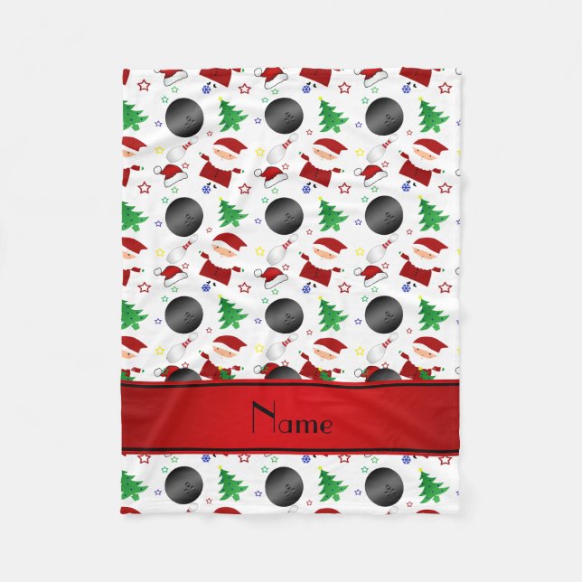 Personalized name white bowling christmas pattern fleece blanket (Front)