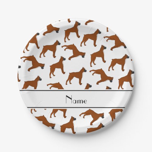 Personalized name white boxer dog pattern paper plates