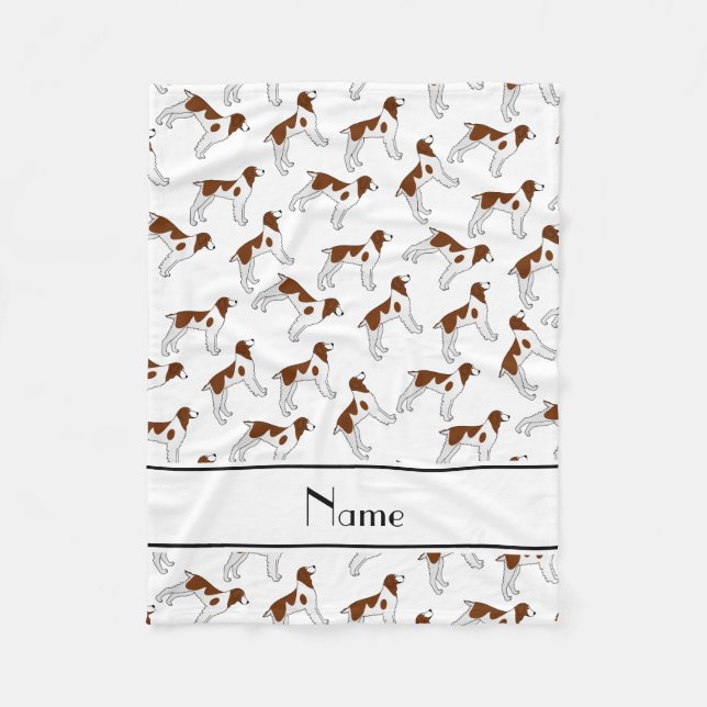 Personalized name white brittany spaniel dogs fleece blanket (Front)
