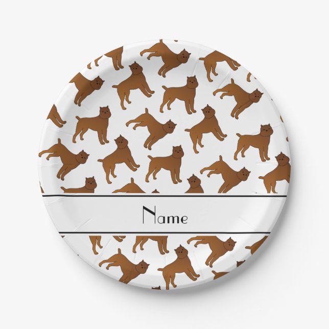 Personalized name white brussels griffon dogs paper plates (Front)