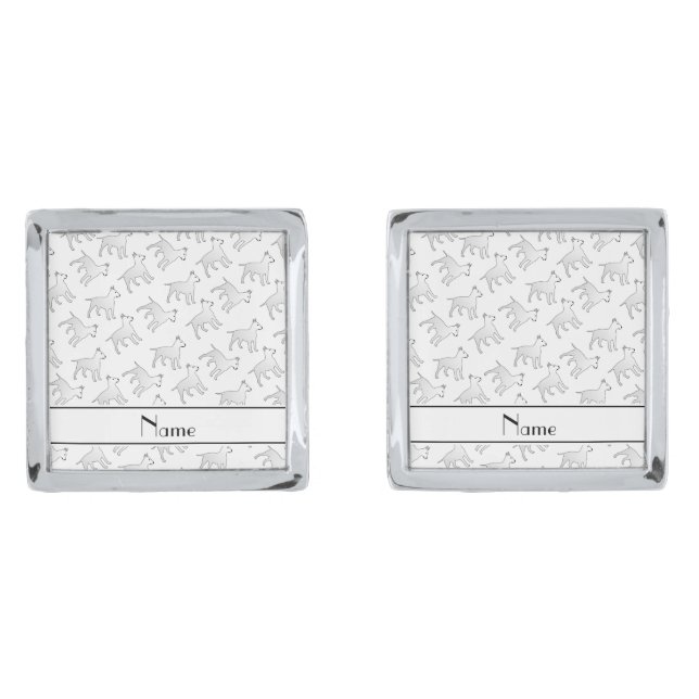 Personalized name white bull terrier dogs silver cufflinks (Front)