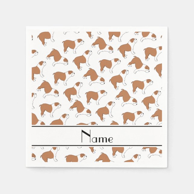 Personalized name white Bulldog Napkins (Front)