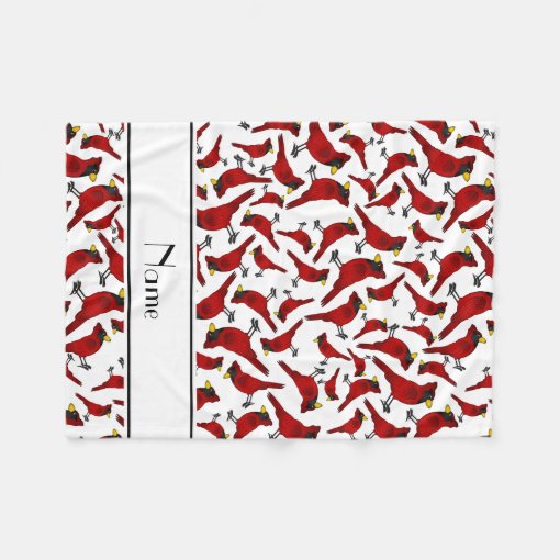 Personalized name white cardinals pattern fleece blanket Zazzle