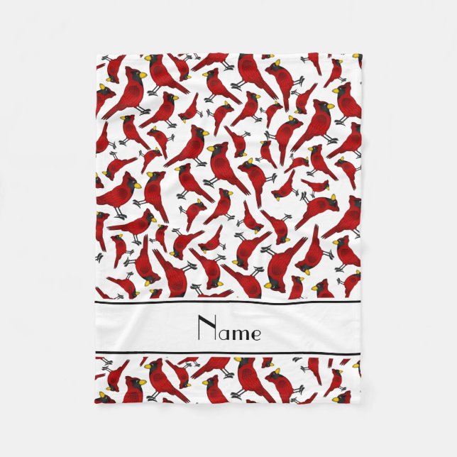 Personalized name white cardinals pattern fleece blanket (Front)