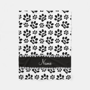 Personalized name white dachshunds dog paws fleece blanket