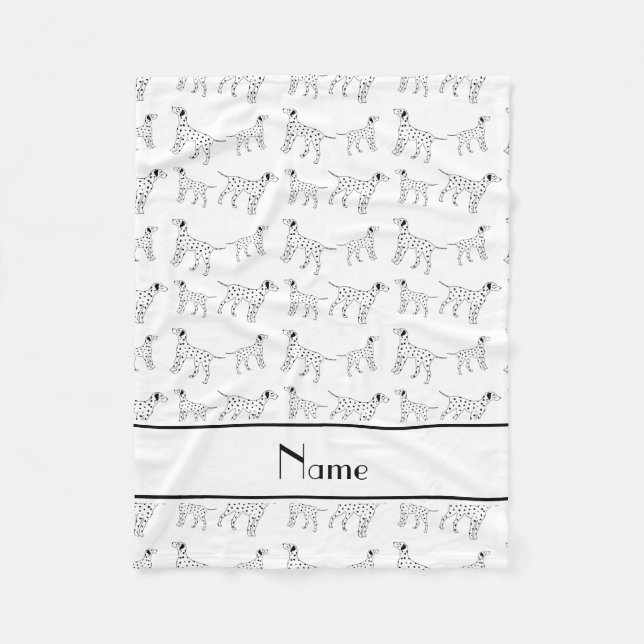 Personalized name white dalmatian dogs fleece blanket (Front)