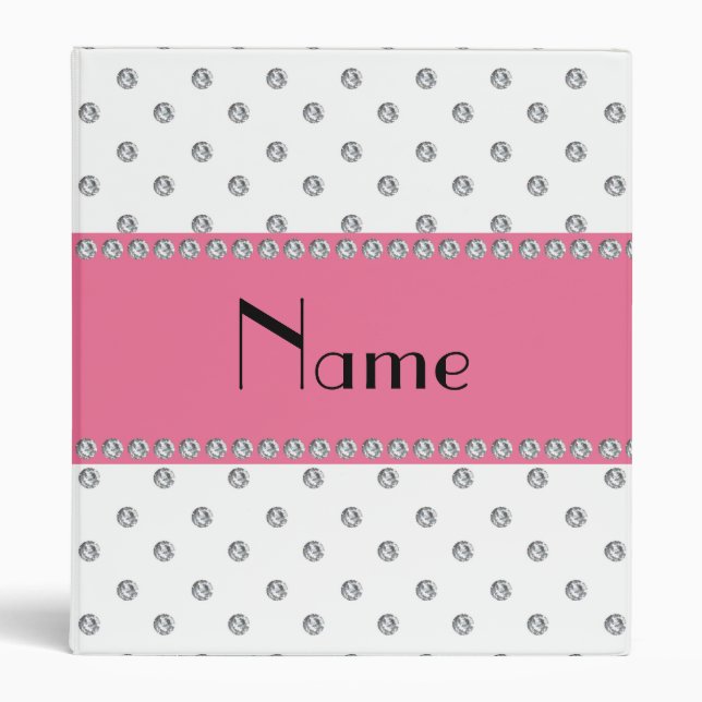 Personalized name white diamonds 3 ring binder (Front)