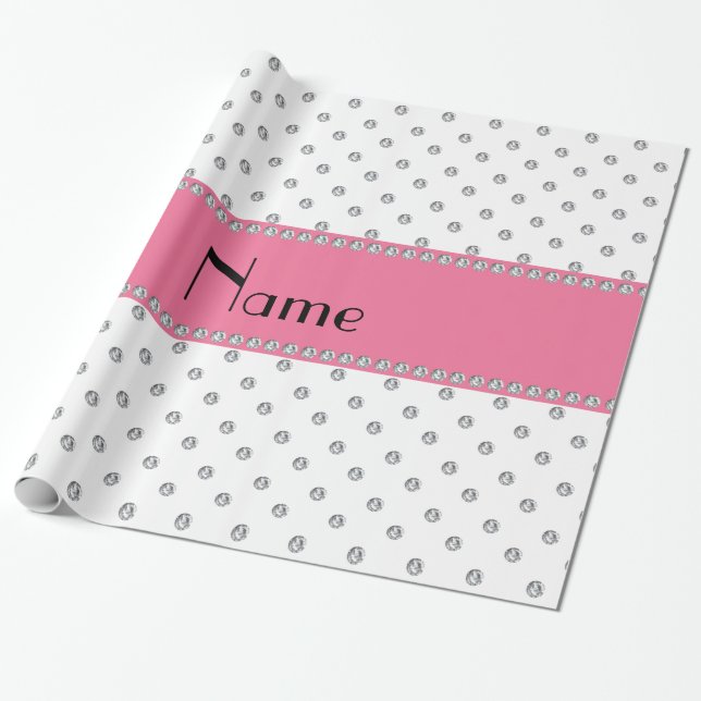 Personalized name white diamonds wrapping paper (Unrolled)
