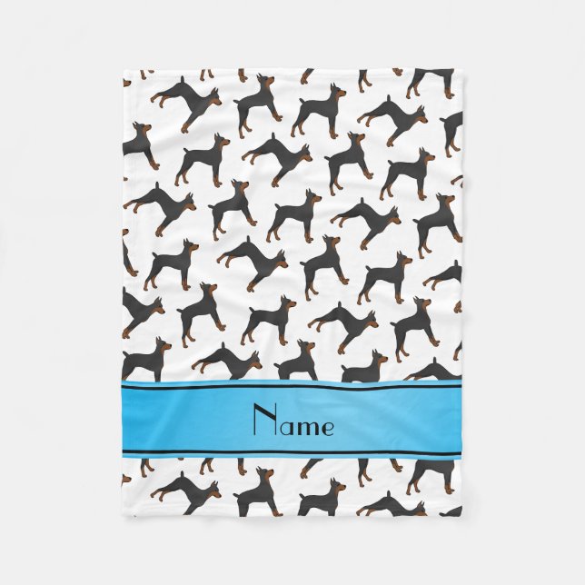 Personalized name white doberman pinschers fleece blanket (Front)