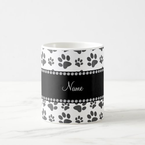 Personalized name white dog paw print coffee mug