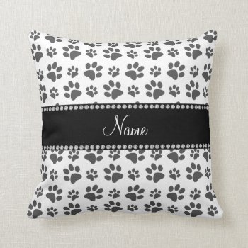 Personalized Name White Dog Paw Print Throw Pillow by Brothergravydesigns at Zazzle