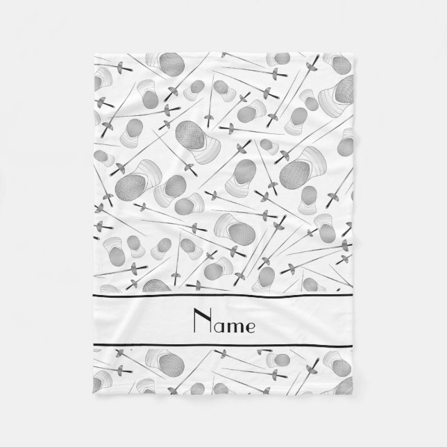 Personalized name white fencing pattern fleece blanket (Front)
