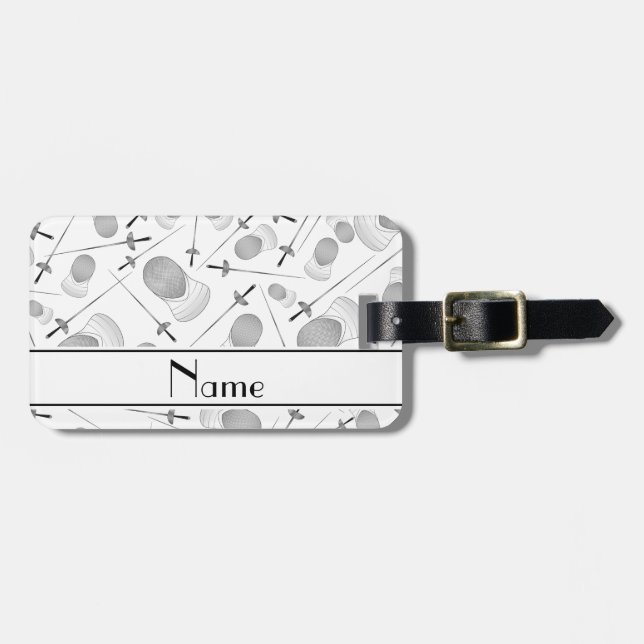 Personalized name white fencing pattern luggage tag (Front Horizontal)