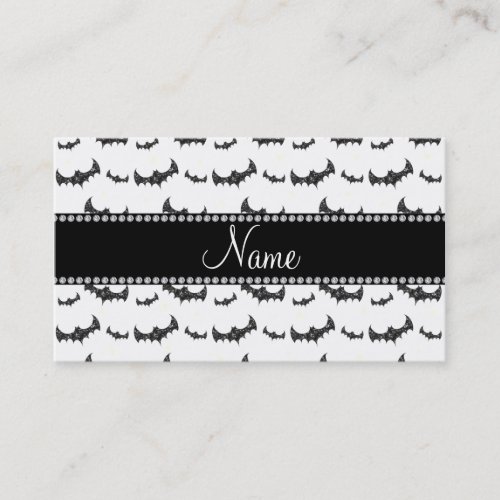 Personalized name white glitter bats business cards