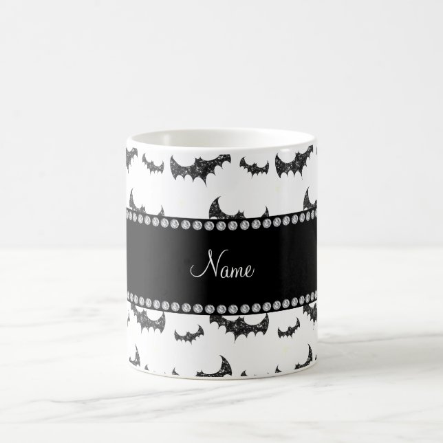 Personalized name white glitter bats coffee mug (Center)