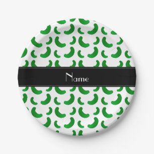 Personalized name white green pickles paper plates