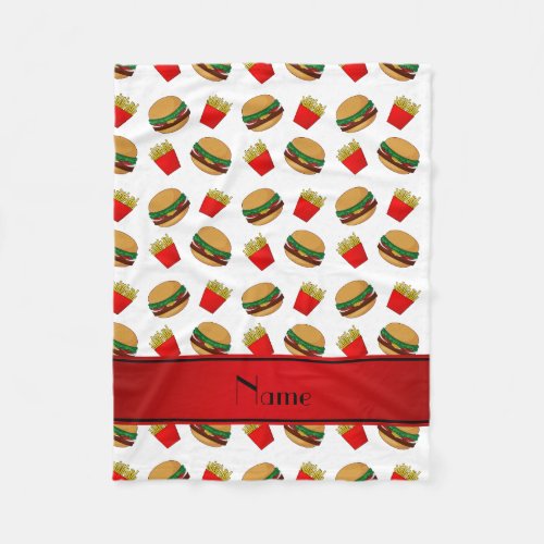 Personalized name white hamburgers fries fleece blanket