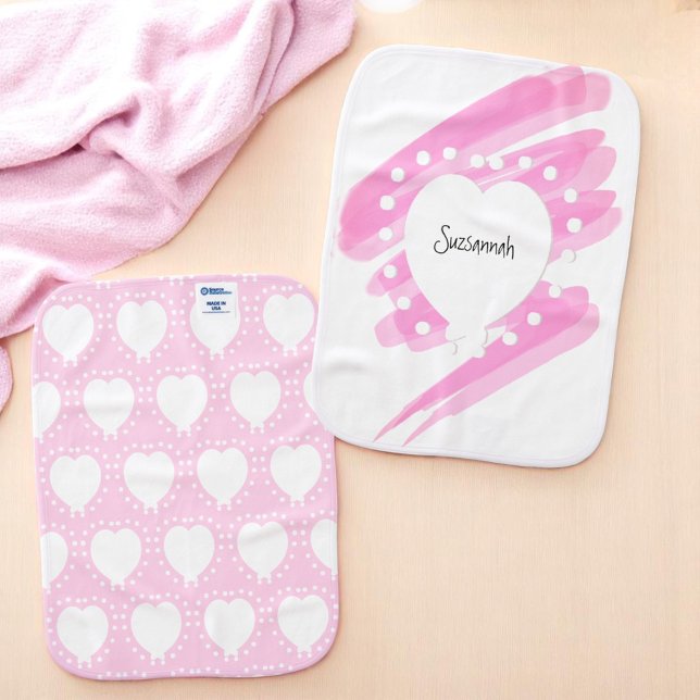  Personalized Name White Heart Polka Dots Baby Burp Cloth (Personalized burp cloth front and back)