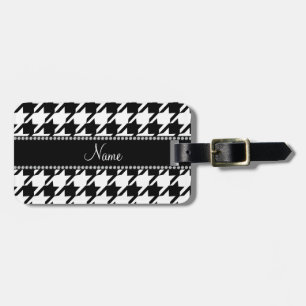 Personalized name white houndstooth luggage tag